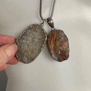 Sterling Silver Snake Chain + 2 Unique Druzy Pendants – 3-Piece Jewelry Set